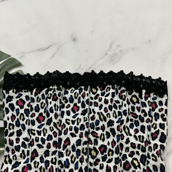 Fredericks Of Hollywood Corset Top Size 38 White Black Leopard Animal Print Lace - Picture 2 of 9